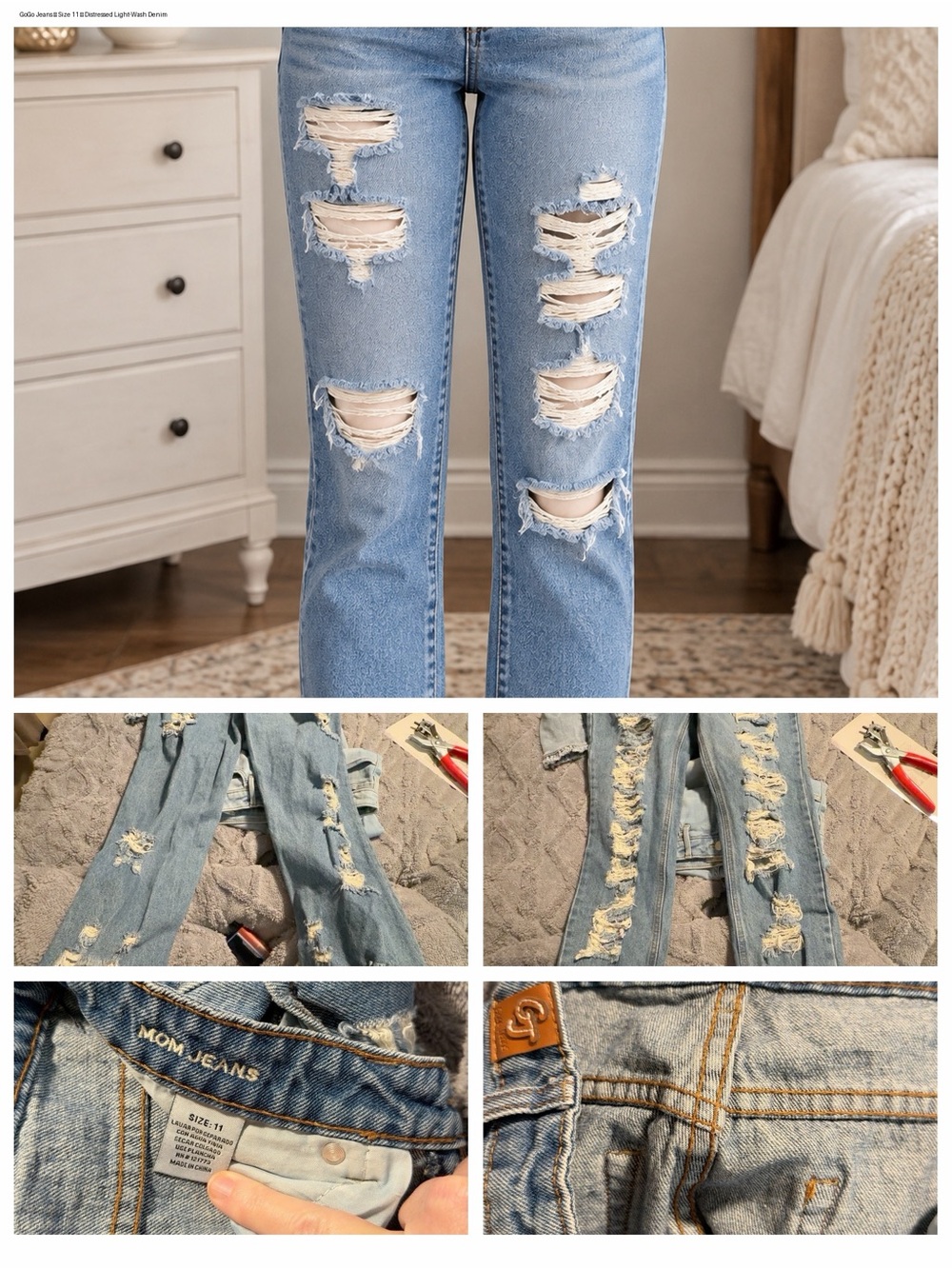 GOGO Light Blue Distressed Straight Leg Jeans